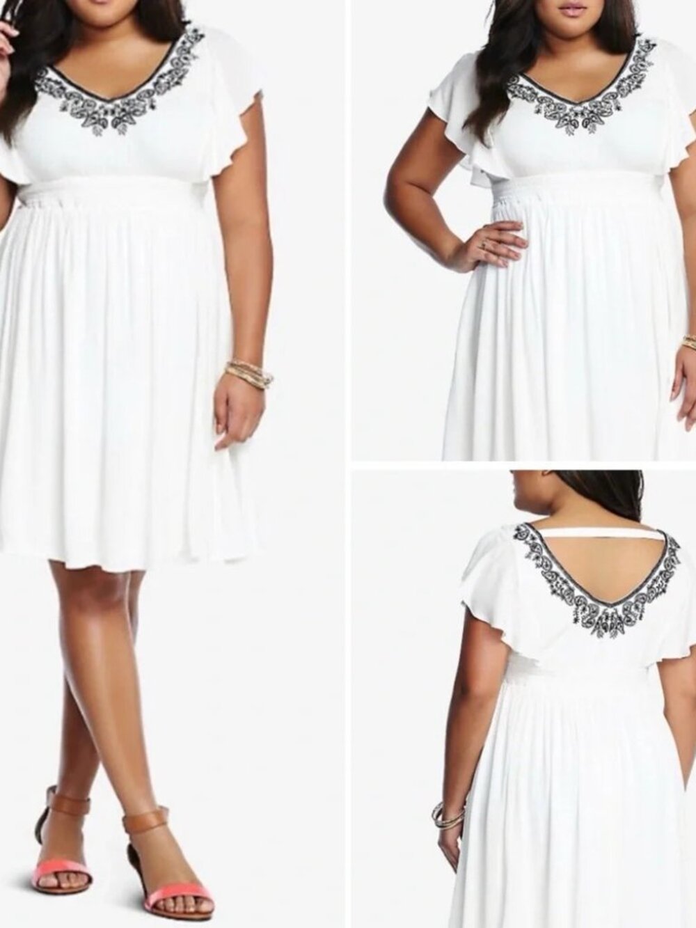 TORRID White Gauze Embroidered Smocked Dress Size 0